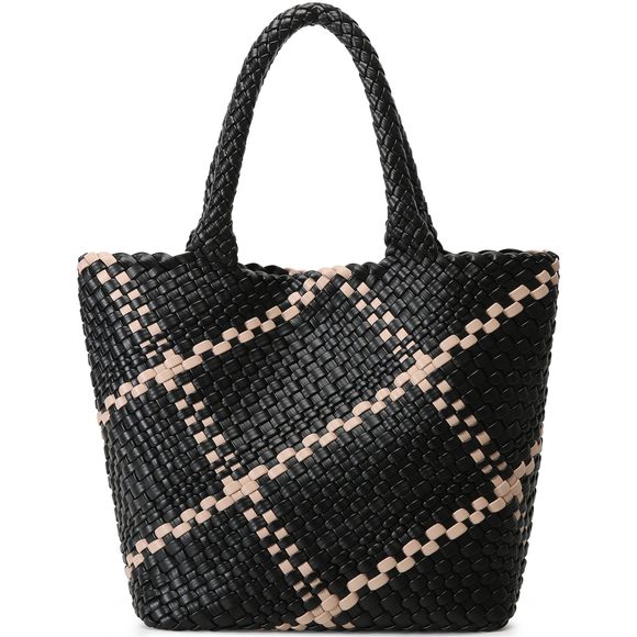 Fashion Woven Tote Bag, Sr Bag Soft Vegan Leather Hand-Woven T_T - Picture 1 of 6